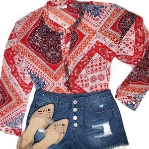 Love kyla NWT Adriana button up boho festival bright long sleeve light weight